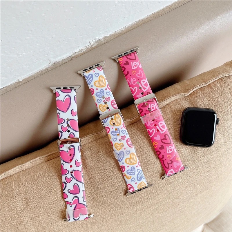 Dây Đeo Silicon Màu Hồng Cho Đồng Hồ Thông Minh Apple Watch Series 6 5 4 3 2 1 Se Iwatch 38mm 40mm 42mm 44mm