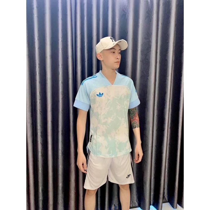 Quần Áo Đá Banh 🎯 Ba Lá  Độc Đáo 2021 Màu Xanh Lơ Nhạt Vải Gai Lưới- Đồ Thể Thao PP bởi Be Happy Sport
