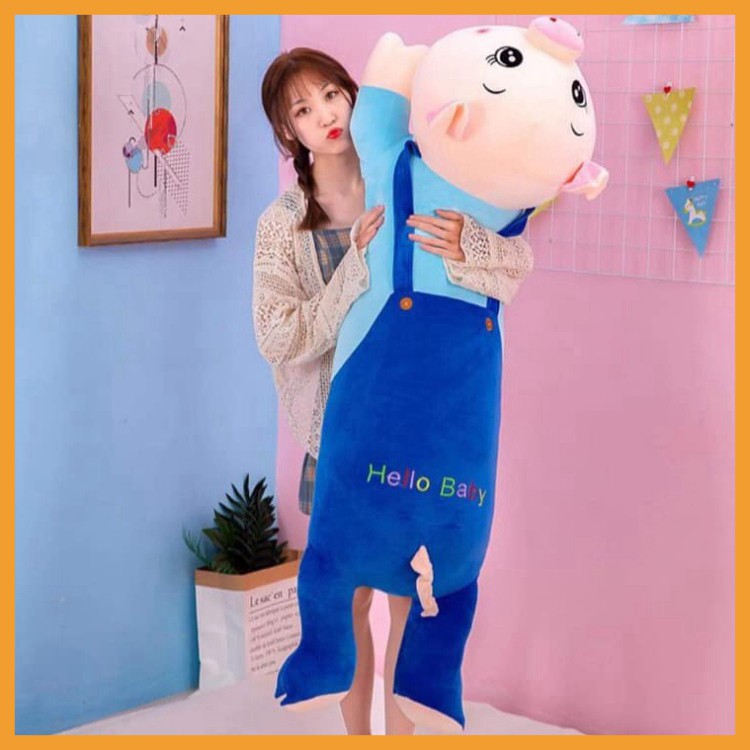 Gấu bông heo mặc yếm gối ôm heo to ôm ngủ mềm mịn kích thước 95cm 1m3