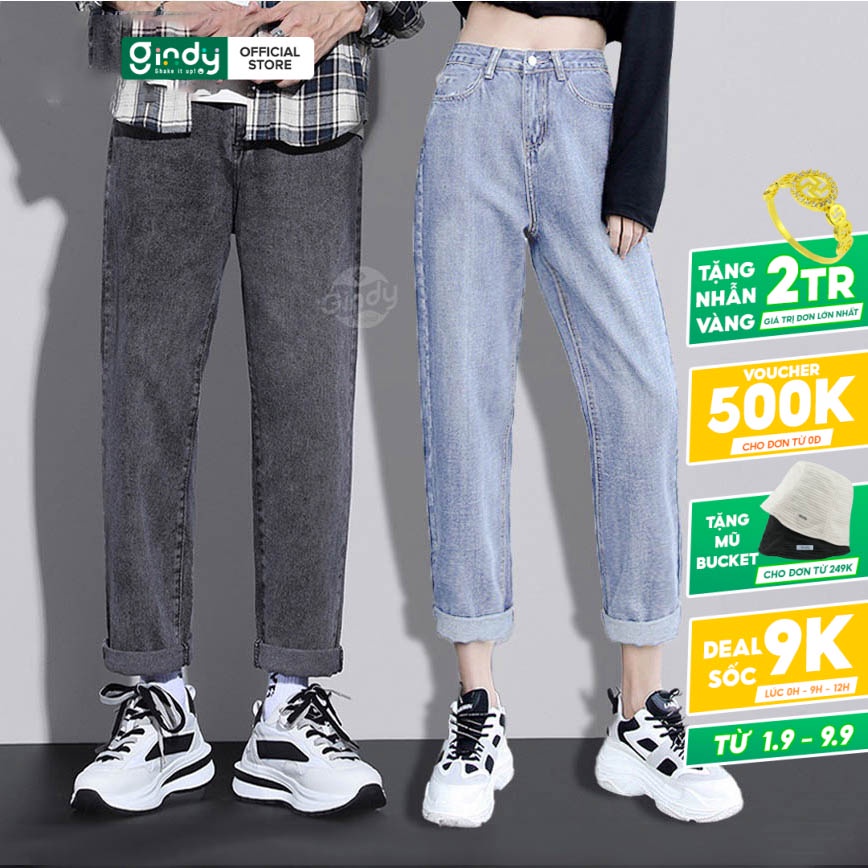 Quần jean baggy nam nữ kiểu dáng ống suông rộng GINDY chất liệu vải bò dày dặn mềm mại hottrend hàn quốc 2022 Q006