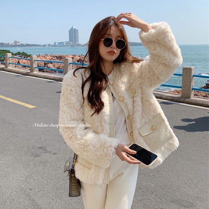 Áo khoác lông túi dạ tweed Trần chám.- sẵn
