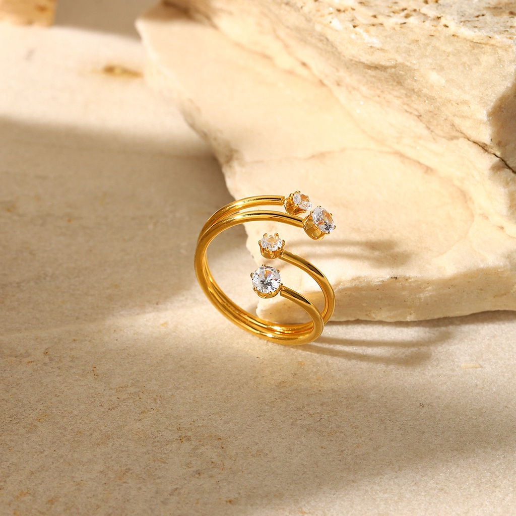 Vnox Nhẫn Hở Hai Lớp Đính Đá Cz Mạ Vàng Có Thể Điều Chỉnh Làm Quà Tặng Trang Sức