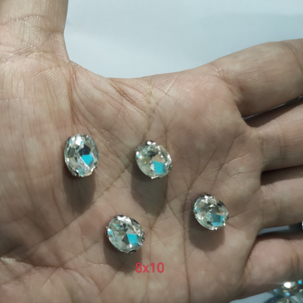 Đá chấu hình oval đủ size màu trắng làm phụ kiện thời trang, áo dài, handmade