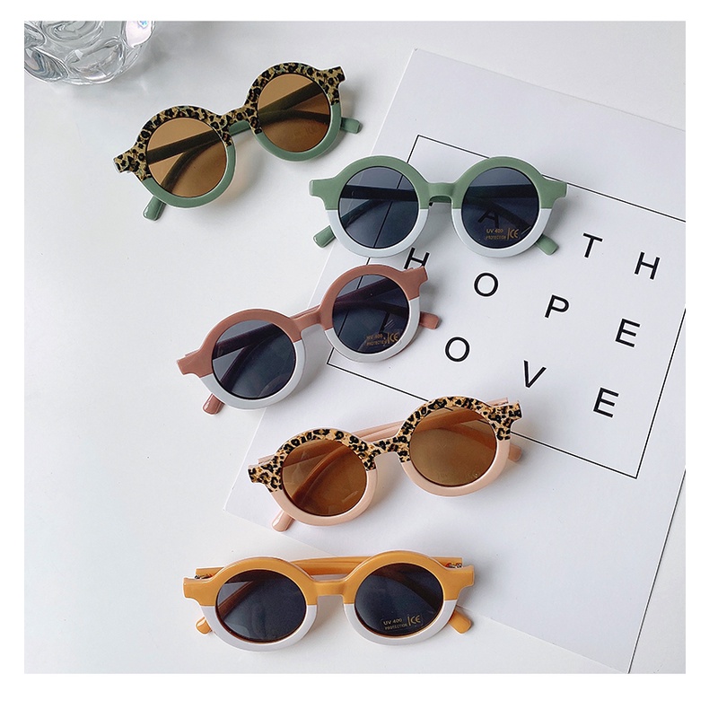 Kính Mát Tròn Chống Tia UV400 Họa Tiết Da Báo Dễ Thương Dành Cho Bé