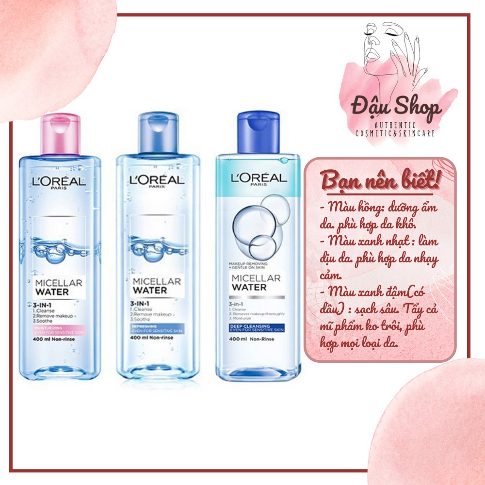 Nước tẩy trang cho mọi loại da L'Oreal Paris 3-in-1 Micellar Water 400ml