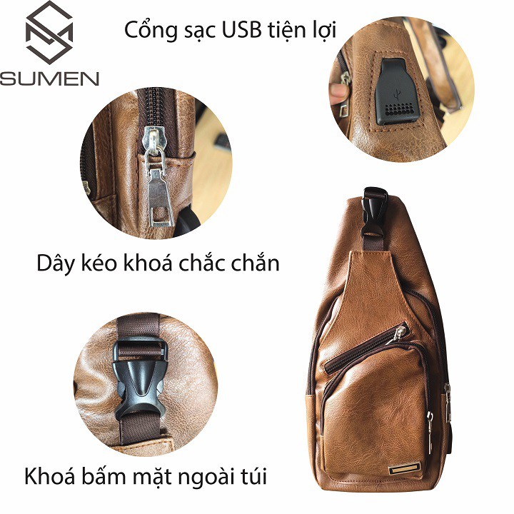 Túi Đeo Chéo Nam Da PU Chống Nước Có Cổng Sạc USB - SUMEN Shop