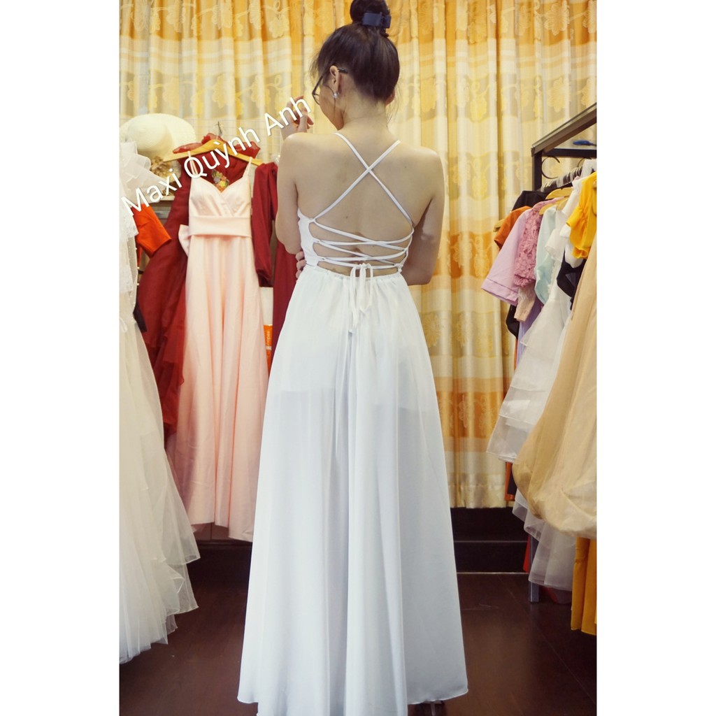 Đầm maxi trăng cổ yêm đi biển, chụp hình cưới đi tiệc sang trọng- Hình thất SP kèm hình khách | BigBuy360 - bigbuy360.vn