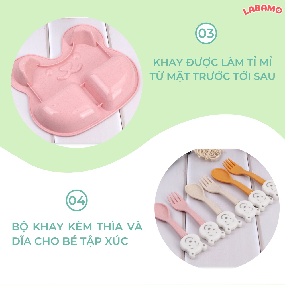 Khay ăn dặm cho bé chia ngăn hình gấu lúa mạch đáng yêu LABAMO