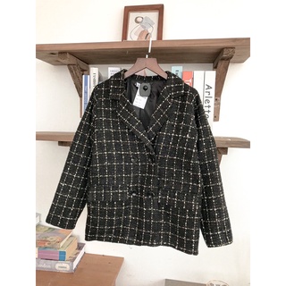 blazer dạ hoạ tiết 2 lớp