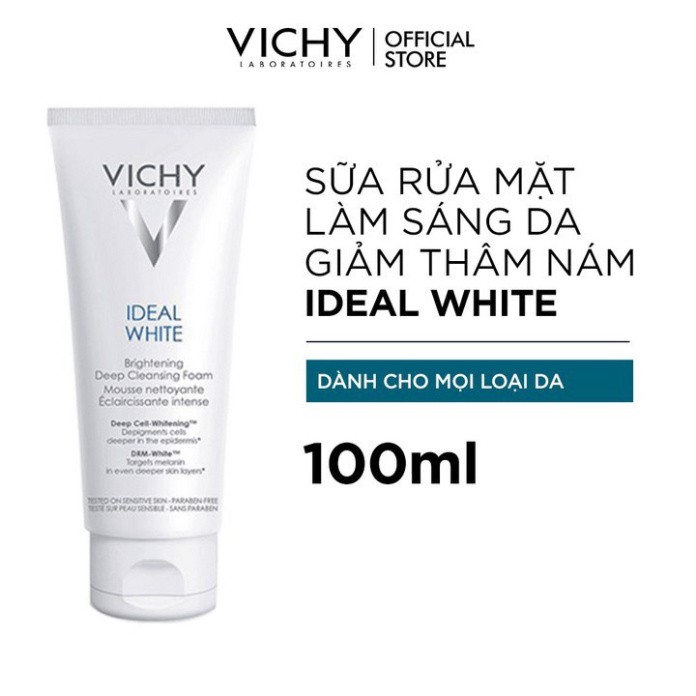 [CHÍNH HÃNG] Sữa rửa mặt tạo bọt dưỡng trắng da Vichy Ideal White Brightening Deep Cleansing Foam 100ml