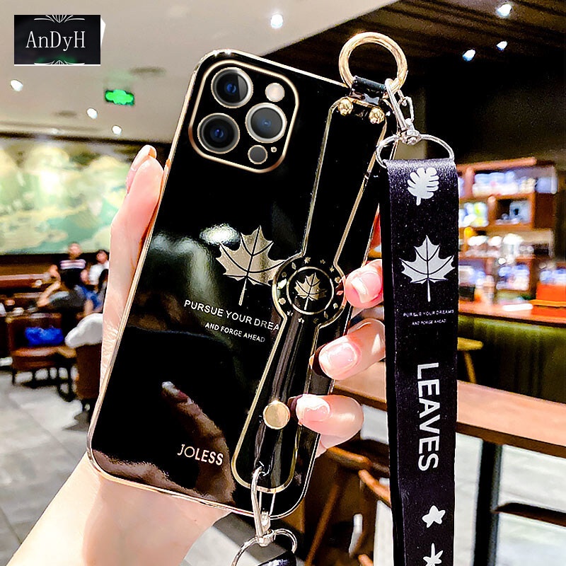 Ốp Điện Thoại Hình Lá Phong Có Dây Đeo Cho iPhone 11 Pro Max 12 Pro Max