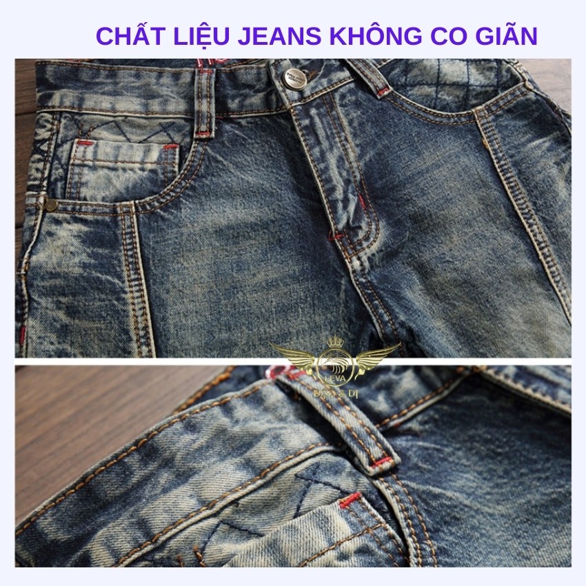Quần jean nam ống suông cao cấp độc lạ LEVAMEN chất liệu cotton không co giãn Motorbike nhăn gối may phối chỉ QJ060 | BigBuy360 - bigbuy360.vn