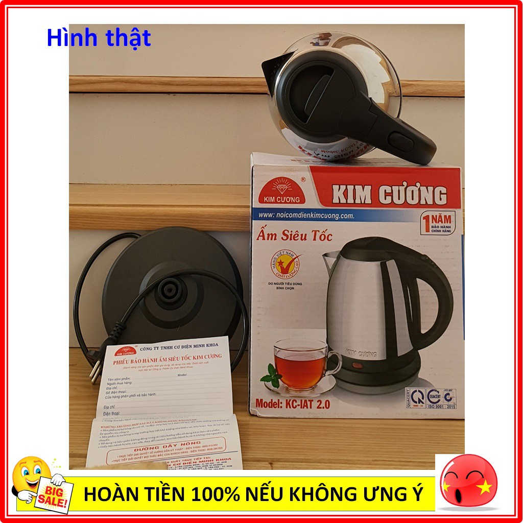 ấm đun nước siêu tốc 2 Lít Inox Kim Cương KC-IAT-2.0