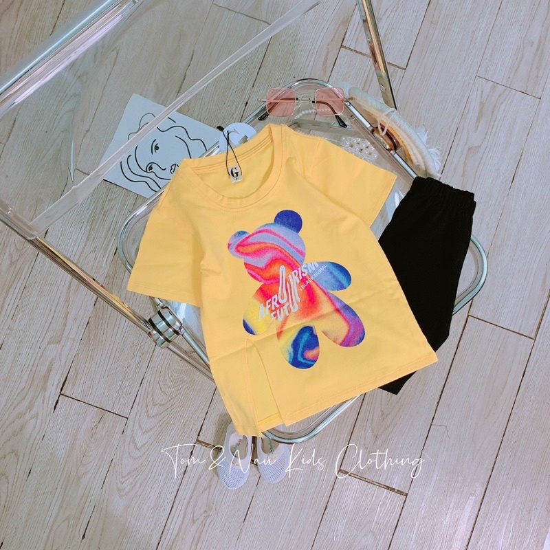 Set áo thun cộc tay quần leggin đùi bé gái cotton loại 1 siêu đáng yêu