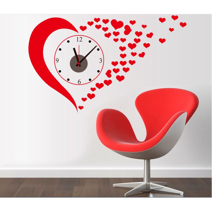 Decal trang trí tường kèm Đông Hồ dán tường hình Trái Tim ( cao cấp )