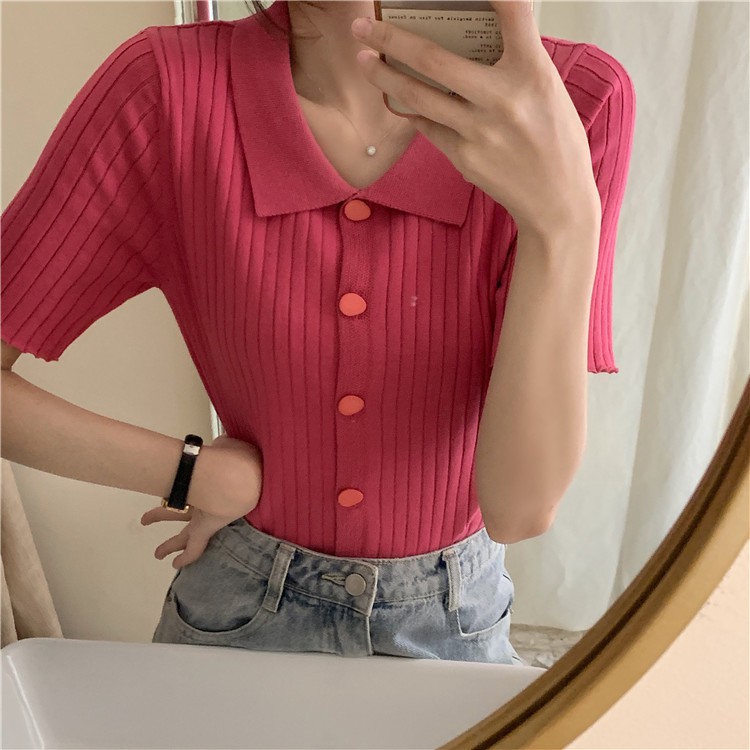 Áo Thun Polo Tay Ngắn Màu Trơn Phong Cách Hàn Quốc