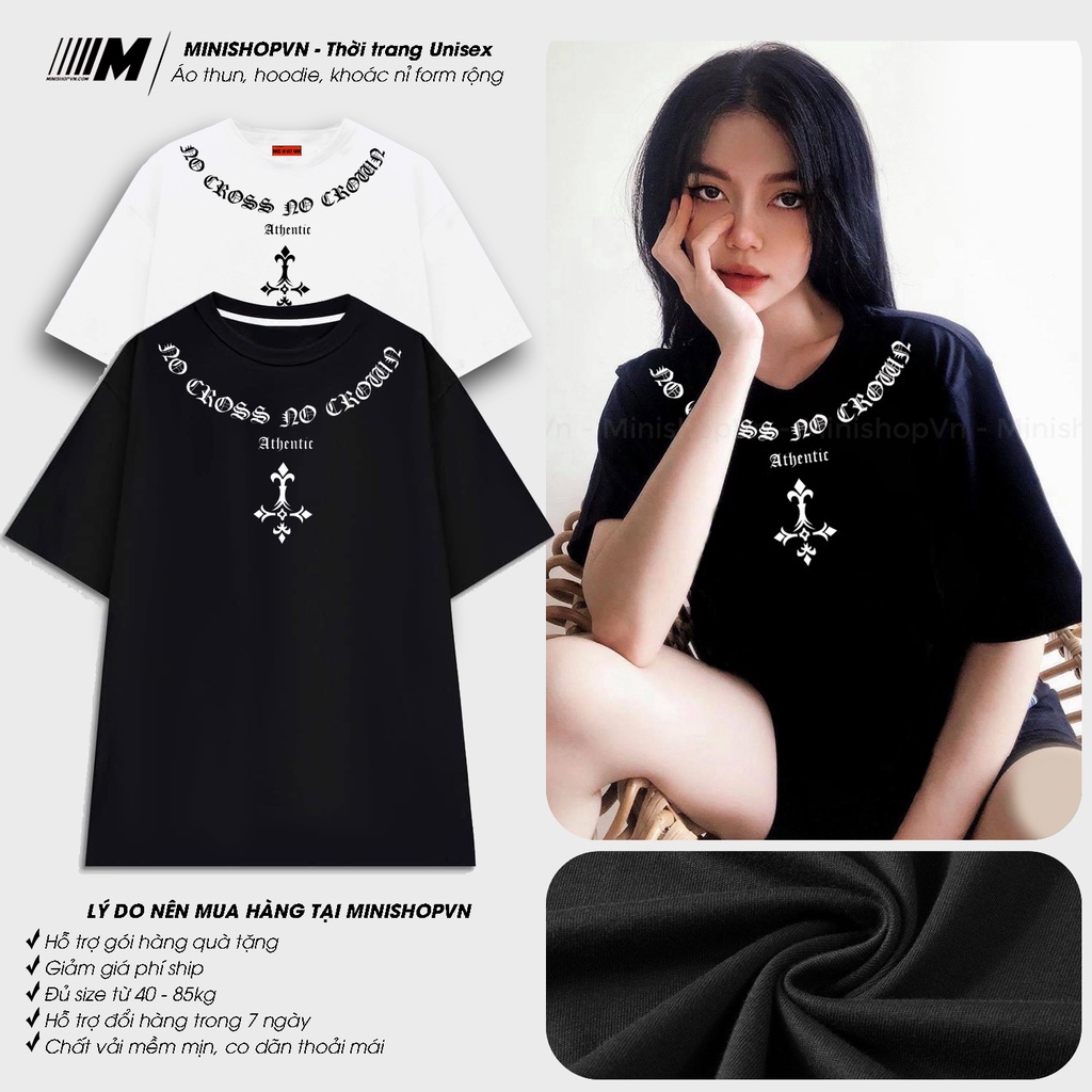 Áo thun unisex tay lỡ form rộng No Cross No Crown chất cotton mềm mát thấm hút cực tốt