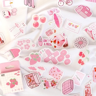 Hộp bộ sticker hình dán dễ thương chủ đề màu hồng 20 miếng