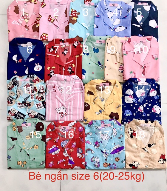 Đồ bộ Pijama ngắn bé trai bé gái 10-32kg