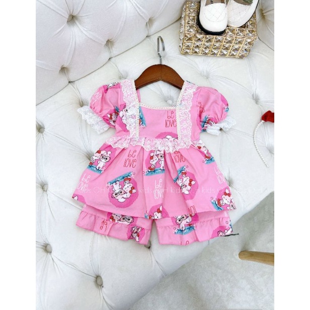 Bộ lanh lụa phối ren cho bé gái siêu mềm mát(15-25kg)
