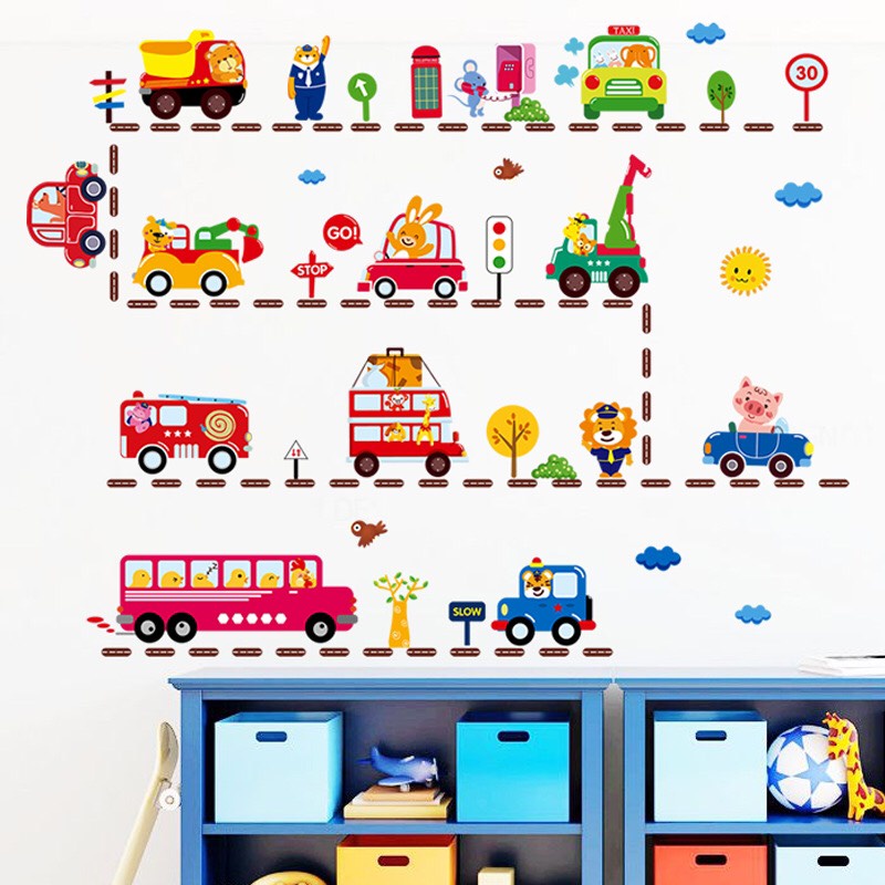 Decal giấy dán tường mẫu Phương tiện giao thông thú vui