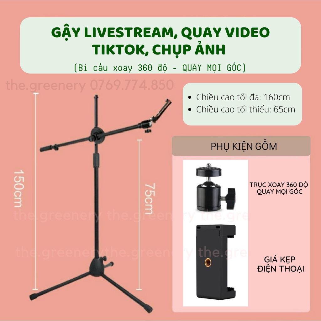 Gậy livestream kiêm chân quay video Tiktok bằng kim loại chắc chắn, chụp ảnh 360 độ quay mọi góc nhìn