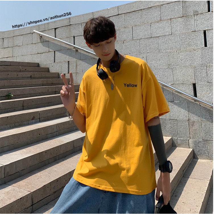 Áo phông nam nữ unisex 3 Màu Đơn Giản tay lỡ oversize basic form rộng white - black- yellow áo thun nam nữ tay lỡ