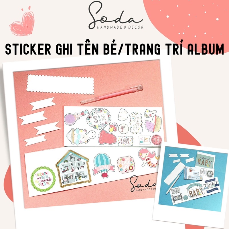 Bộ Sticker trang trí Album &amp; Tag Ghi tên bé