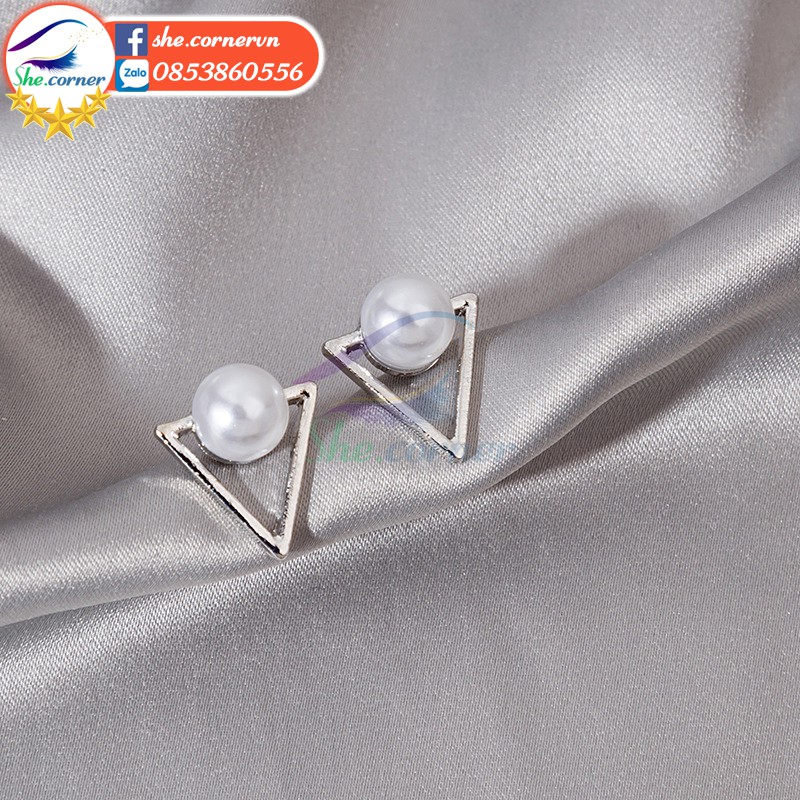 Hoa tai bông tai E728 tam giác nhỏ đính hạt ánh kim thời trang phong cách Hàn Quốc