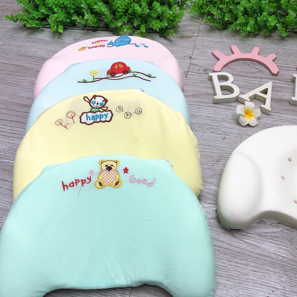 Gối cao su non 3D chống bẹp đầu thêu hình hàng loại đẹp