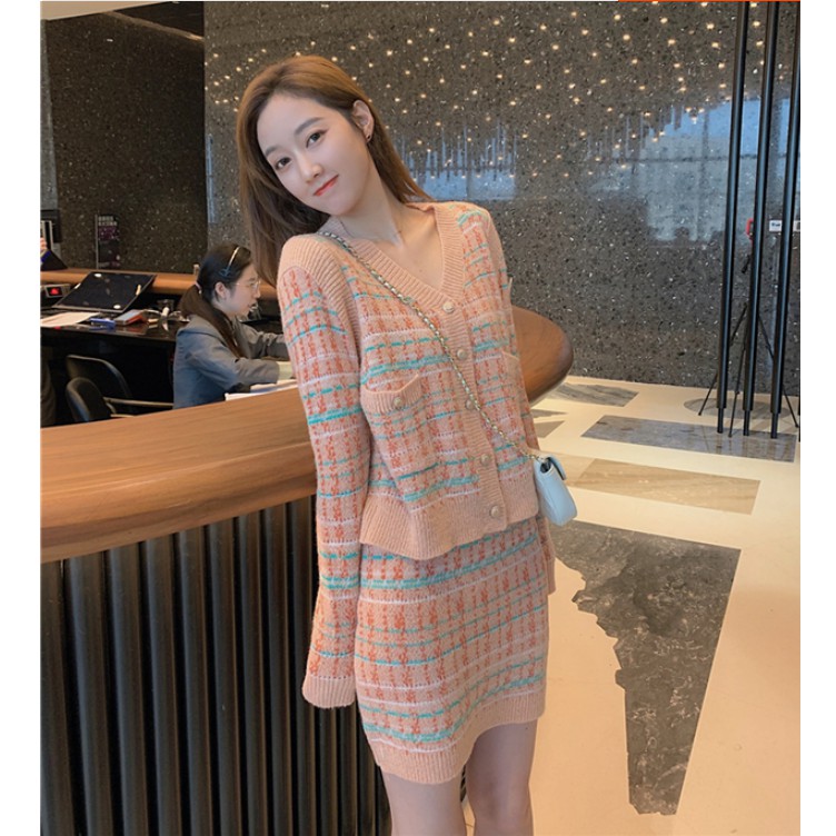 Bộ Áo Khoác Cardigan Dài Tay + Chân Váy Dệt Kim Xinh Xắn Dành Cho Nữ | BigBuy360 - bigbuy360.vn