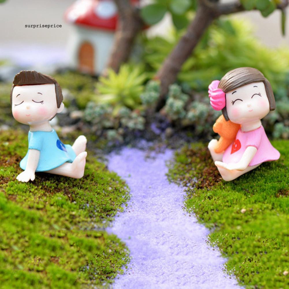 Set 2 tượng bé gái và bé trai trang trí tiểu cảnh