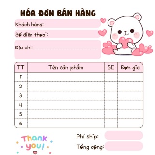 BILL HOÁ ĐƠN BÁN HÀNG MINI ( 43 mẫu - part3)