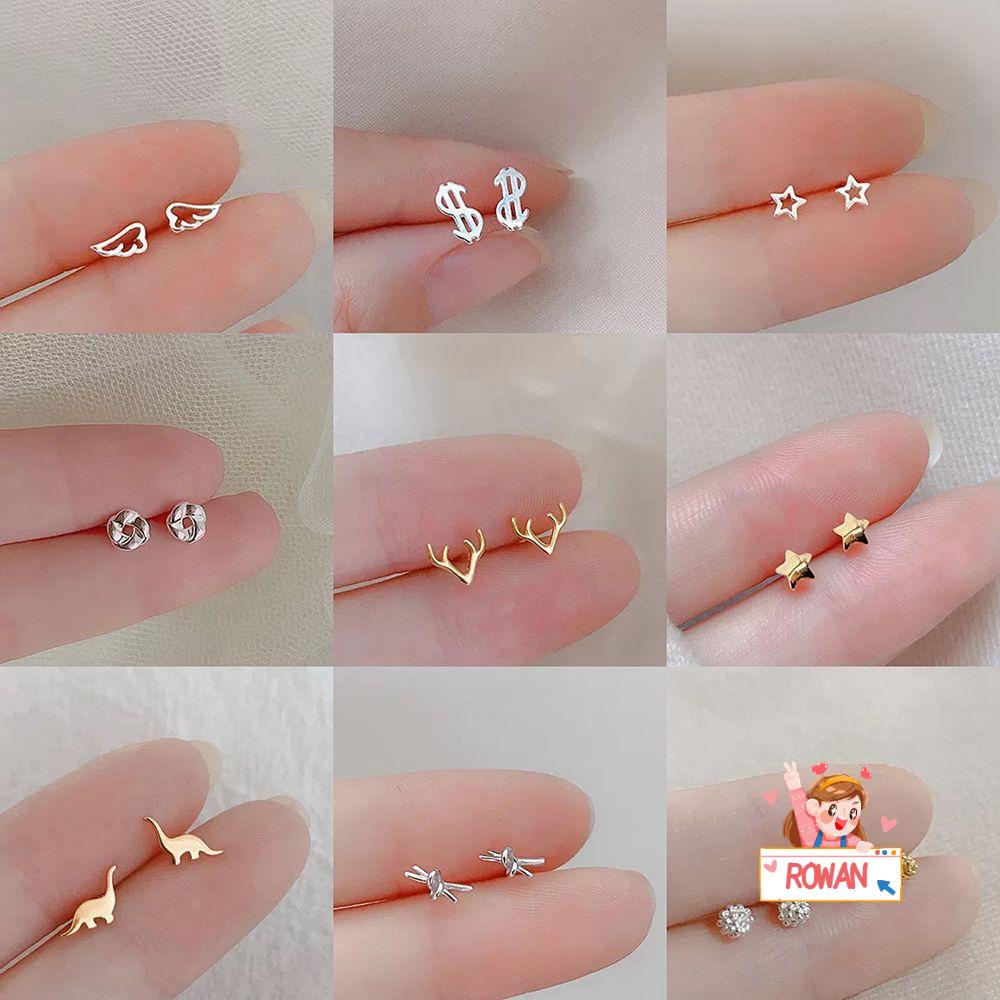 Rowans Bông Tai Mini Hình Bướm Khủng Long Không Gây Dị Ứng Thời Trang Nữ