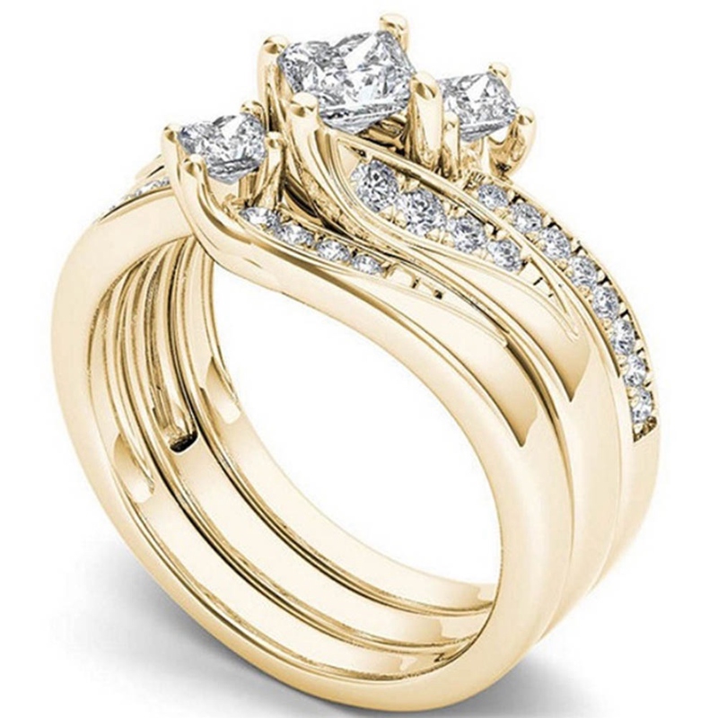 Set 3 nhẫn đính hôn khảm đá pha lê phong cách công chúa sang trọng