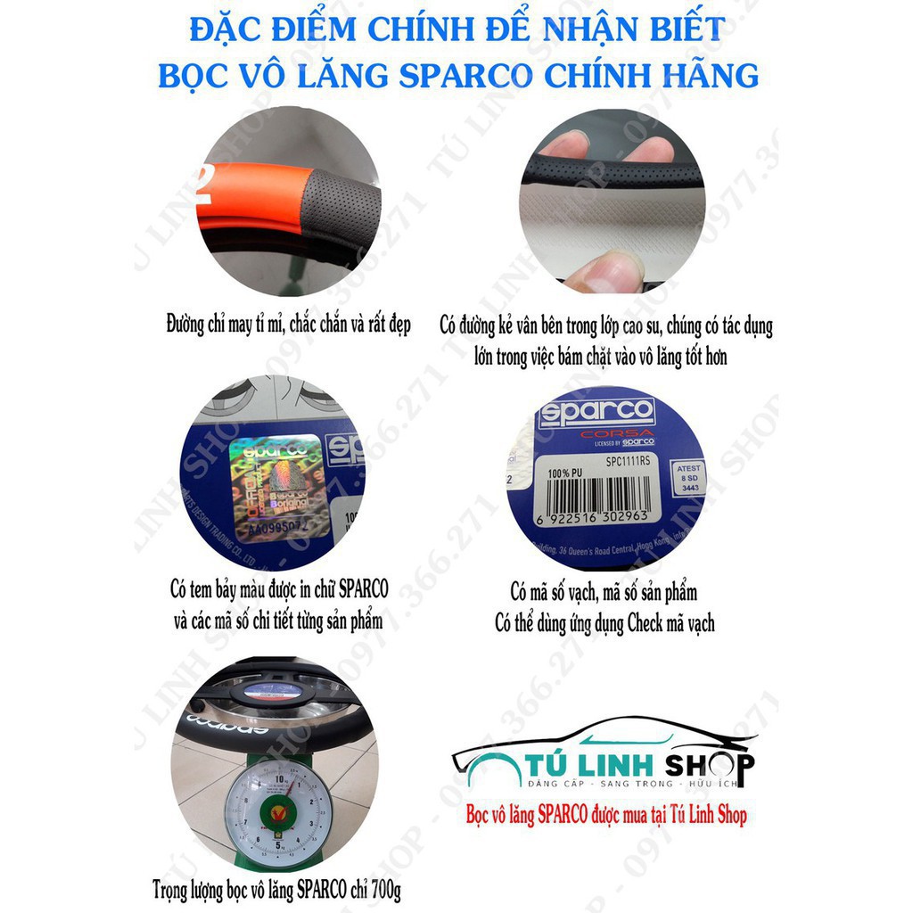 Bọc vô lăng chính hãng SPARCO 1117BL- đầy đủ tem mác, khung vô lăng