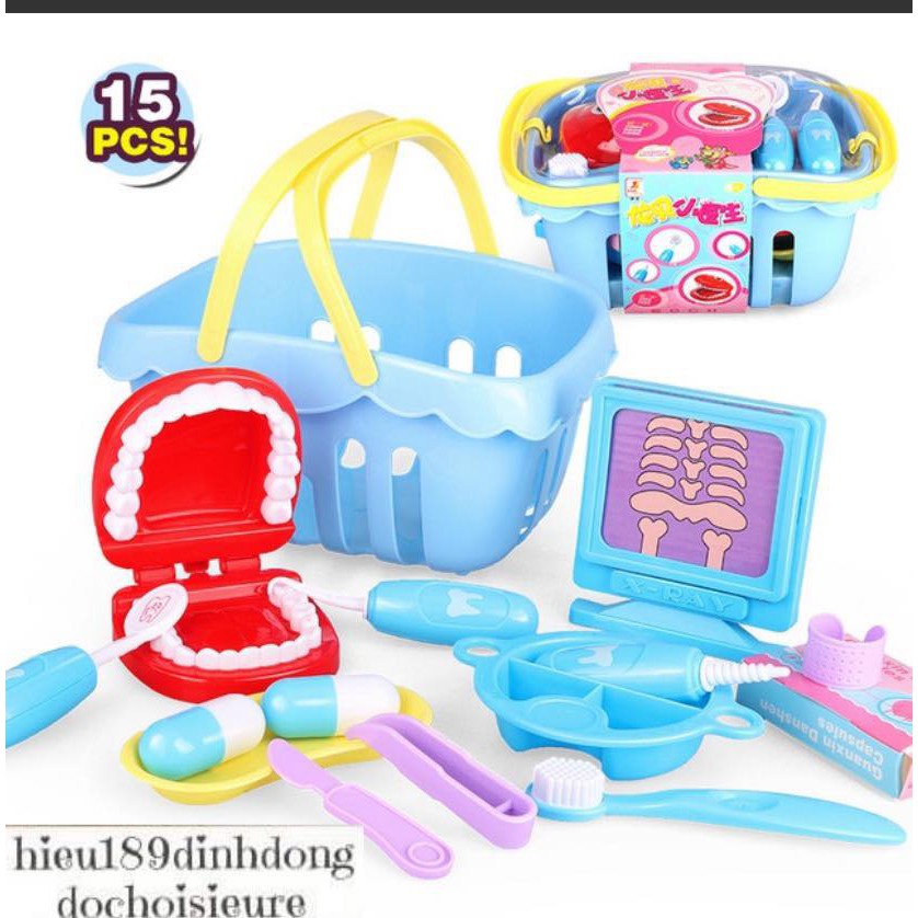 Bộ đồ chơi bác sĩ khám răng nha sĩ nha khoa (ảnh thật) (màu sắc xanh hồng tuỳ đợt hàng về )