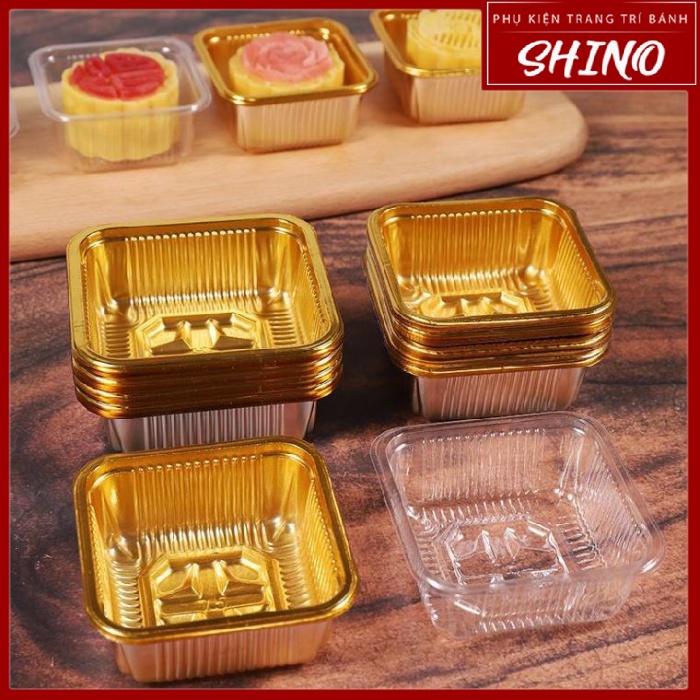 Bộ 100 Khay Đựng Bánh Trung Thu 50g màu Vàng / Trong