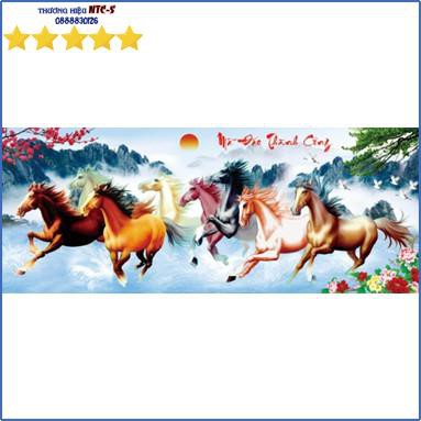 Tranh đính đá cao cấp 8 con ngựa Mã Đáo Thành Công ABC LV201 - Chưa đính