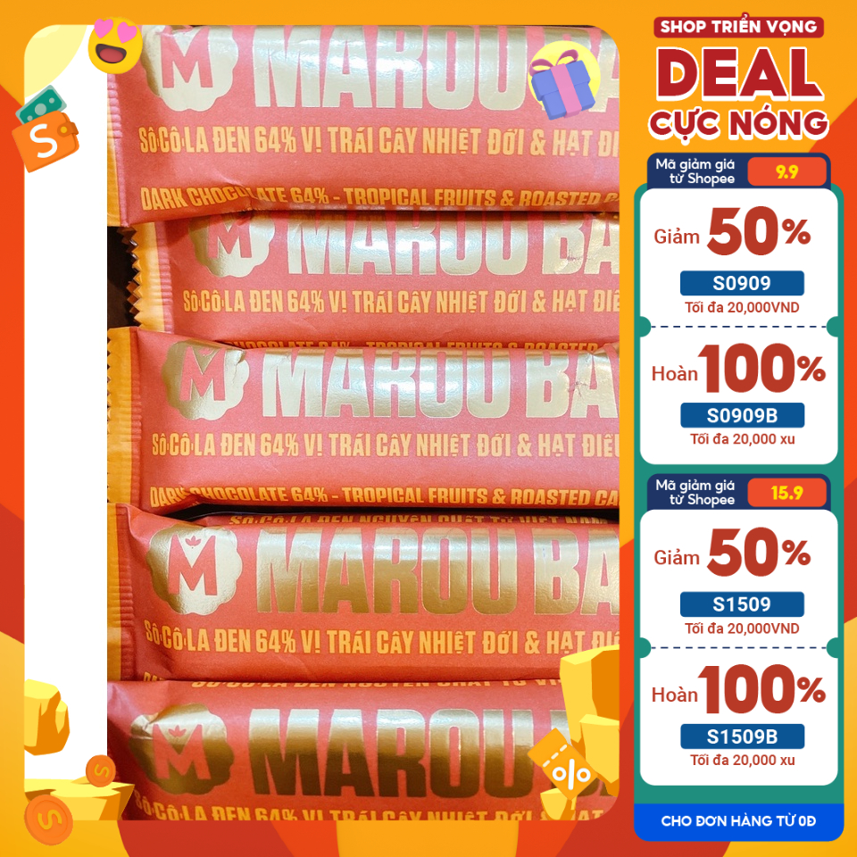 Marou Sô cô la Đen 64% mix cùngTrái Cây Nhiệt Đới và Hạt Điều - Dark Chocolate Bar 64% with Tropical Fruits and Cashew