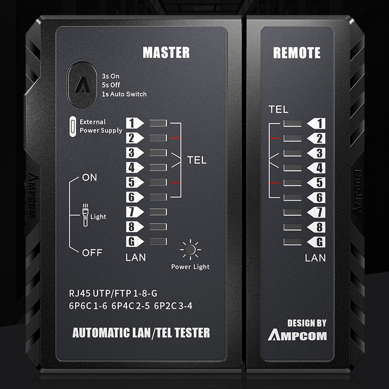 Bộ test mạng AMPCOM hỗ trợ nguồn 9V, cổng sạc Type C