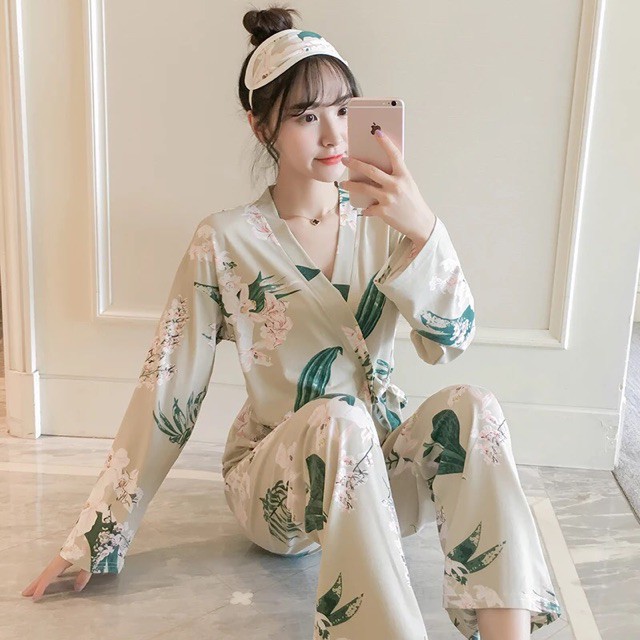 [set trang phục] Bộ ngủ nữ tay dài yukata hàng ord QC (hàng loại A)