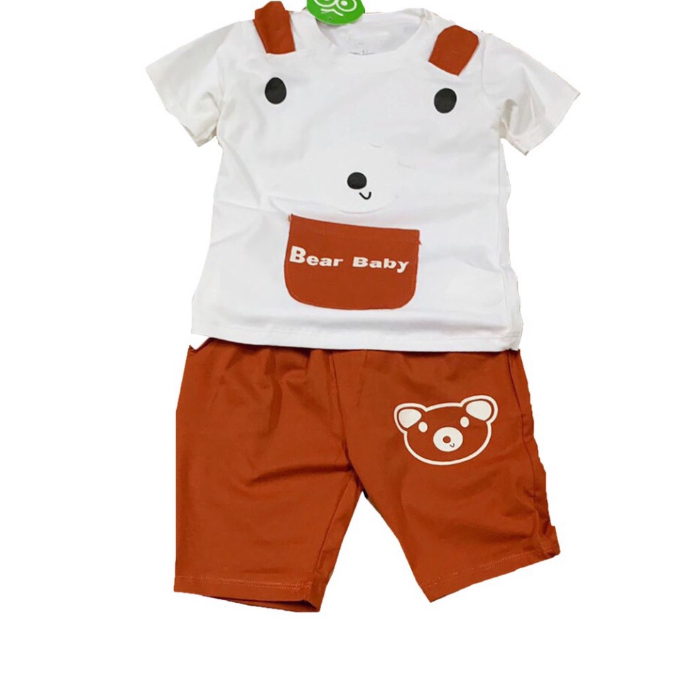 SÉT 3 Bộ đồ trẻ em túi phối hai tai bên vai, Vải cotton co giãn 4 chiều thấm hút mồ hôi cho bé từ 6-2