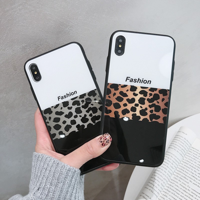 ốp kính iphone lưng da báo fashion cho iphone 6 7 8 xr xs max 11 11 pro max k190