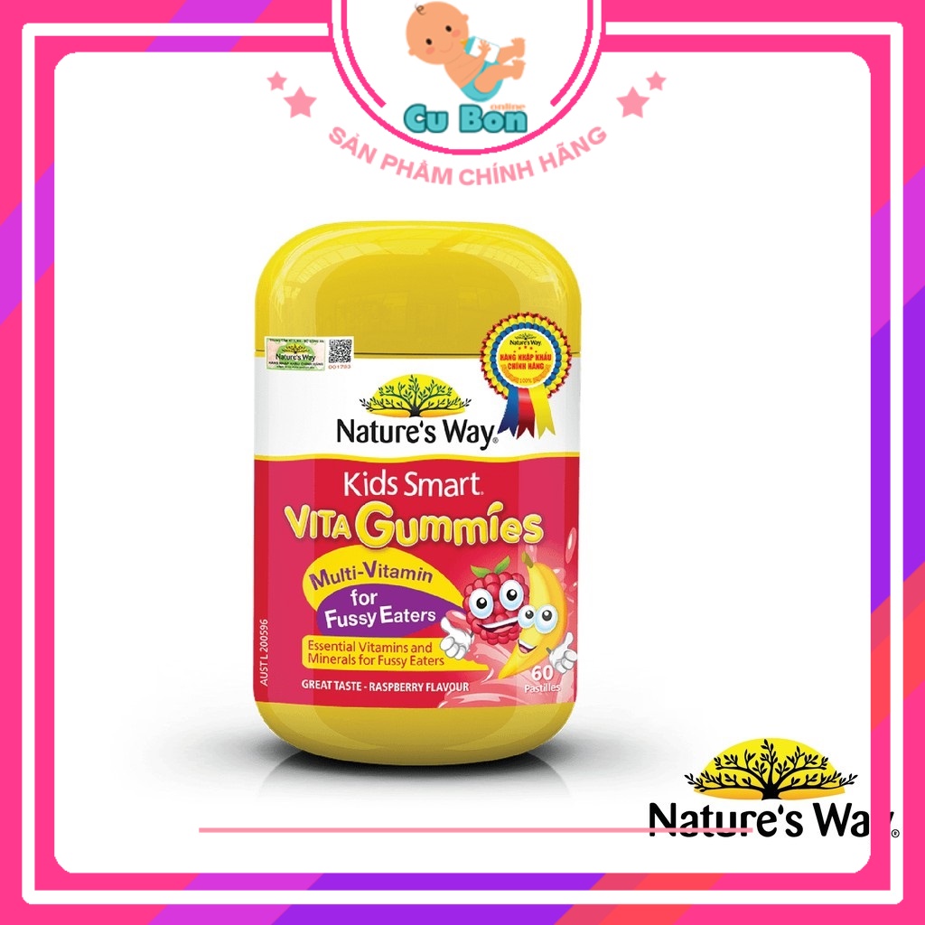 Kẹo Dẻo Cho Bé của úc Nature's Way Kids Smart Vita Gummies Kích Thích Ăn Ngon 60 Viên cho trẻ từ 2 tuổi thơm ngon