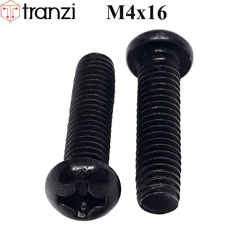 Vít bake đầu cầu thân bu lông mạ đen M4x16 - túi 50 cái