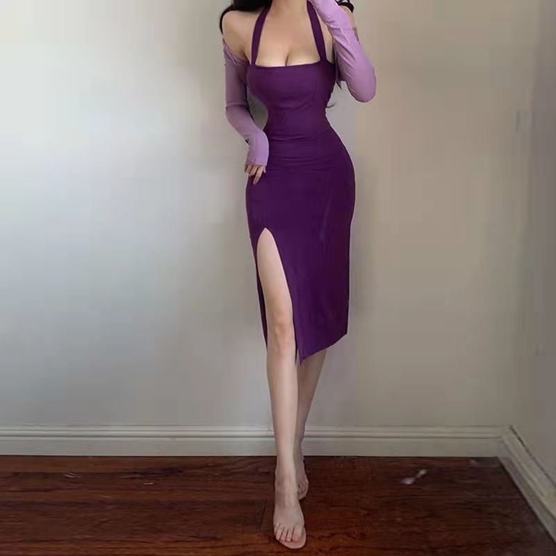 Jiashucheng 2022 Đầm Hai Dây Dáng Dài Vừa Vặn Xẻ Tà Phong Cách Mùa Xuân Thuần Khiết Quyến Rũ