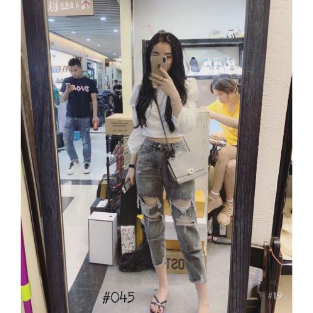 Quần Bò Baggy Jean Rách Te Tua Như Hình MS045