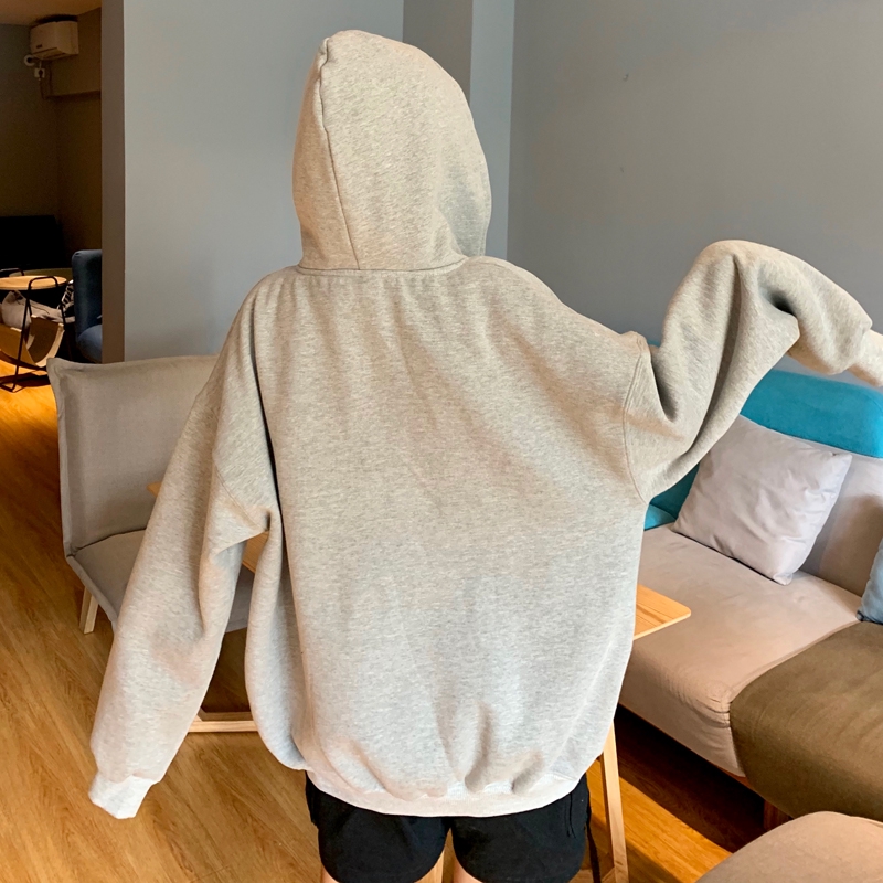 Áo Khoác Hoodie Dáng Rộng Có Dây Kéo Phong Cách Mùa Đông Hàn Quốc Cho Nữ