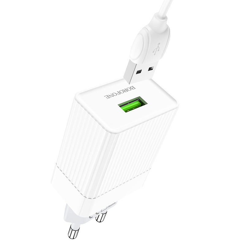Bộ Cốc và Cáp sạc Borofone BA47A Mighty speed QC3.0 Output 18W - chân Micro-USB / Type-C (Trắng)